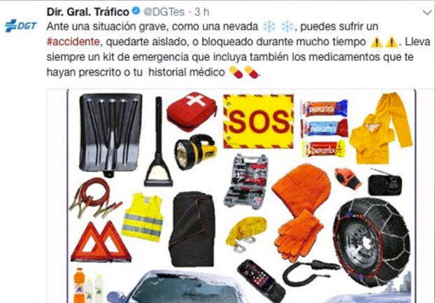 La DGT recomienda llevar en el coche un 'kit antinevadas' con 18 objetos y desata el cachondeo