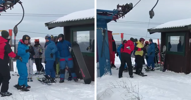 Cuando tú y tus amigos vais a hacer snowboard por primera vez