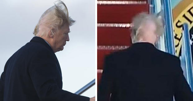 El viento le juega una mala pasada a Trump y deja al descubierto su calva