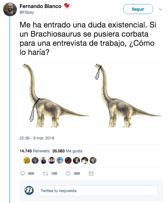 Si un Brachiosaurus se pusiera corbata para una entrevista de trabajo, ¿cómo lo haría?