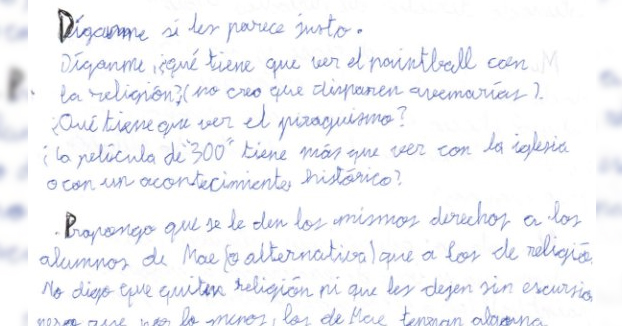 La denuncia de un niño de primero de la ESO: ''La clase de religión es un soborno de la Iglesia''