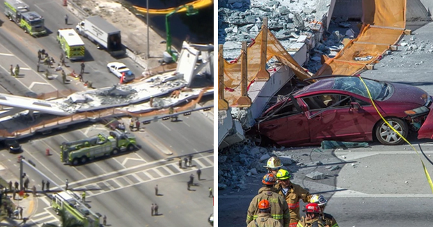 Colapsa un puente recién construido sobre una autopista en Miami