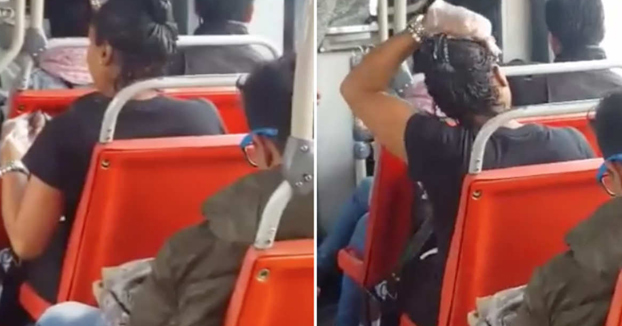 Antes muerta que sencilla: Una mujer se tiñe el pelo en pleno autobús
