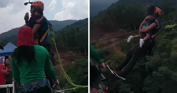 Hace puenting con su hija de dos años en brazos [Vídeo del momento]