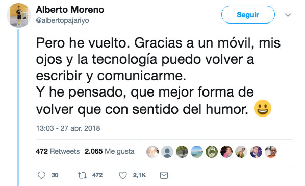 El tuit de Alberto: ''¿Qué le hace sonreír a un parapléjico? Que todo va sobre ruedas''