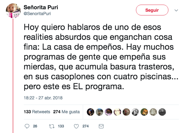 ''Hoy quiero hablaros de uno de esos realities absurdos que enganchan cosa fina''