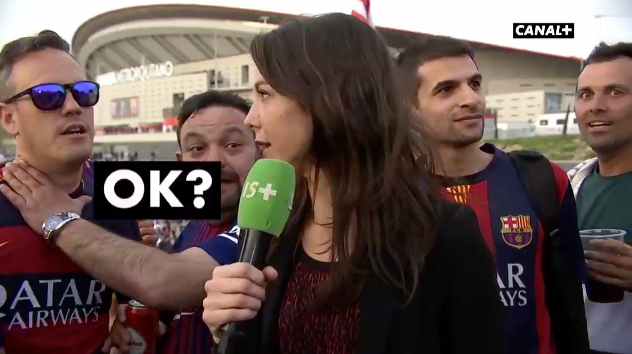 Aficionados acosan a una reportera francesa en la final de la Copa del Rey pero ella no se dejó intimidar [Vídeo]