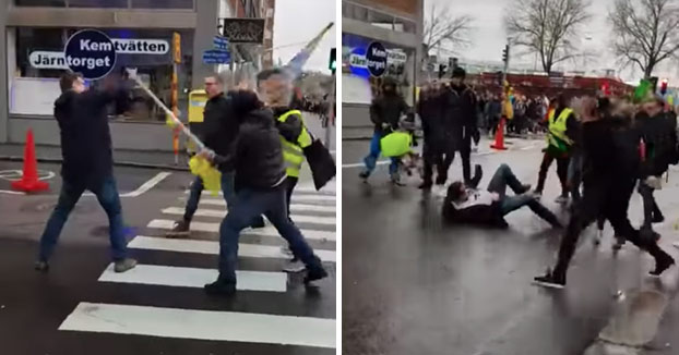 Un youtuber se presenta en la manifestación del 1 de mayo en Goteborg con una camiseta de Franco y lo apalean [Vídeo]