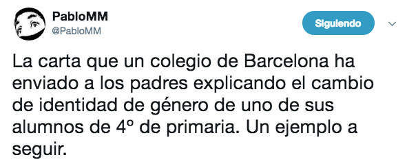 Carta que ha enviado un colegio de Barcelona a los padres explicando el cambio de identidad de género de un alumno