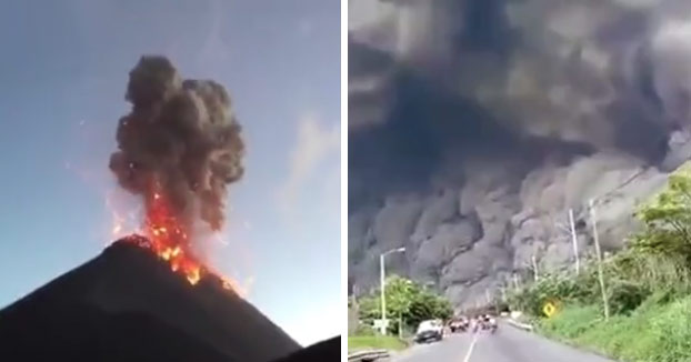 Momento de la erupción del Volcán de Fuego de Guatemala