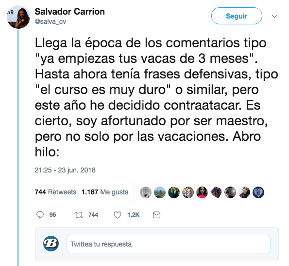 Cansado de que le preguntasen por sus vacaciones de tres meses este profesor calló a todos con este hilo