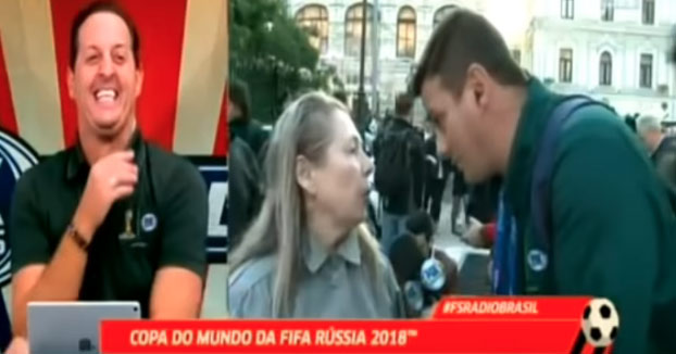 Una señora rusa se pone a hablar con un reportero brasileño que no tiene ni idea de ruso