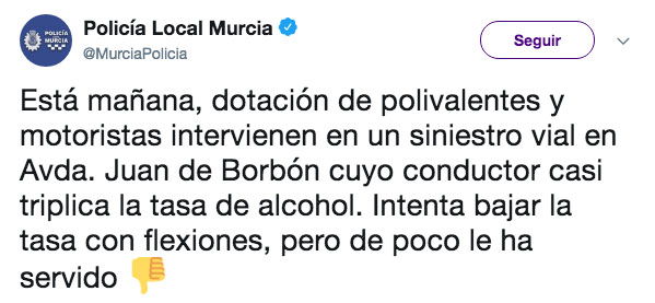 Se estrella con su coche en Murcia y se pone a hacer flexiones para intentar no dar positivo