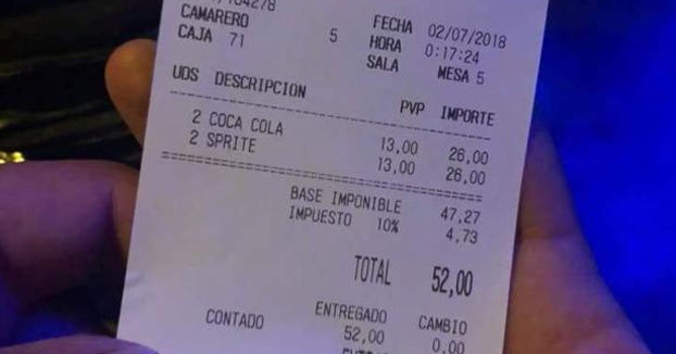 El ''sablazo'' de un local de Ibiza: 52 euros por cuatro refrescos