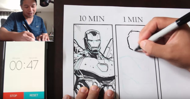 La diferencia de dibujar a Iron Man en 10 minutos, 1 minuto y 10 segundos