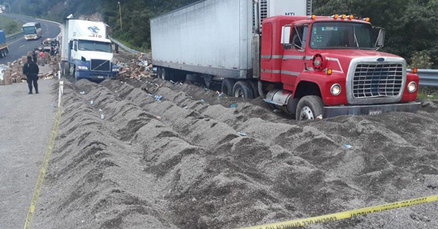 Trataban de robar la mercancía de un tráiler y son arrollados por otro camión en Veracruz