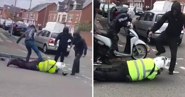 Unos matones agreden y roban la moto a un guardia de tráfico de servicio a plena luz del día