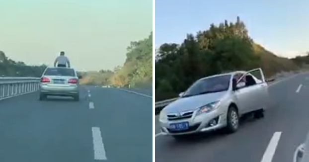 Saca medio cuerpo por el techo del coche y acaba chocando con una barra de límite de altura