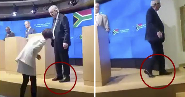 Juncker abandona una rueda de prensa cuando le avisan que lleva un zapato de cada color