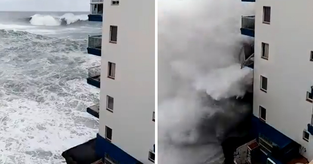 El oleaje alcanza el tercer piso de un edificio de Tenerife y destroza varios balcones