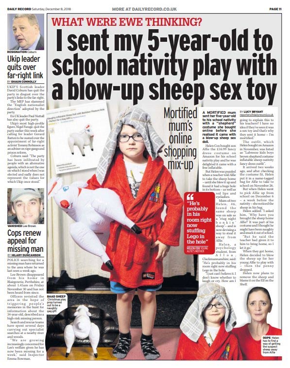 Una madre manda a su hijo al colegio con un muñeco de una oveja erótica