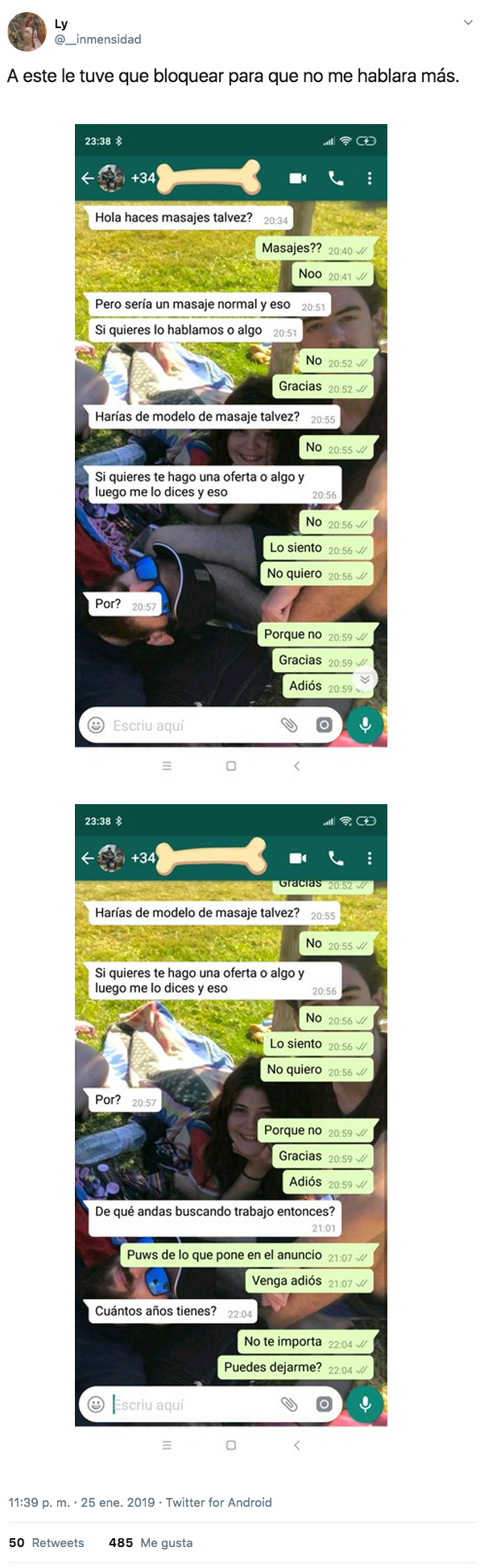 Publica un anuncio para trabajar de niñera en Alicante y recibe todo tipo de propuestas. Estas son las capturas de WhatsApp