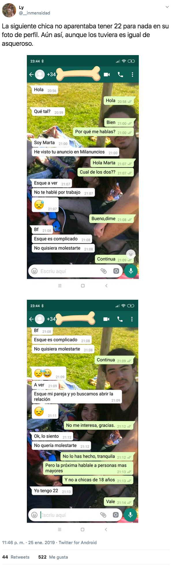 Publica un anuncio para trabajar de niñera en Alicante y recibe todo tipo de propuestas. Estas son las capturas de WhatsApp