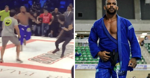 Un luchador de jiu-jitsu se vuelve loco en pleno combate y se pega con el público