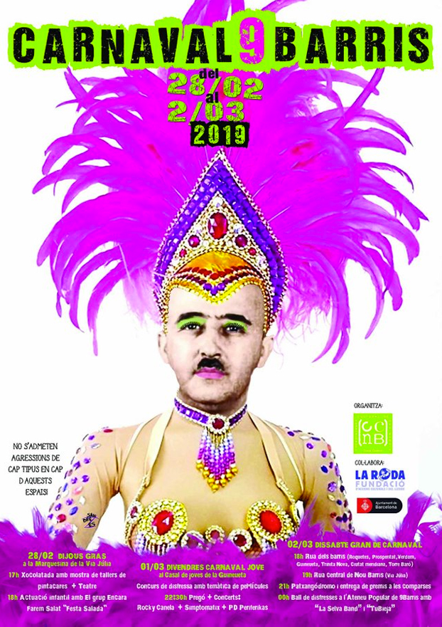 Franco aparece maquillado en el cartel de carnaval de un barrio de Barcelona: ''No estaba muerto, estaba de parranda''