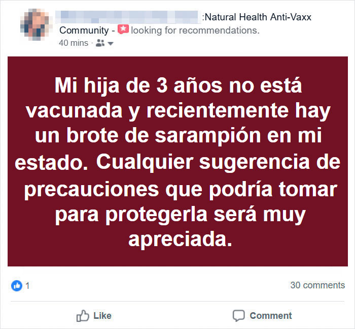 Una madre anti-vacunas pregunta como proteger del sarampión a su hija no vacunada, Internet responde
