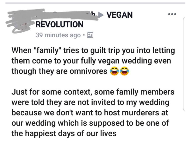Una novia vegana veta en su boda a los familiares que comen carne: ''No queremos a asesinos''