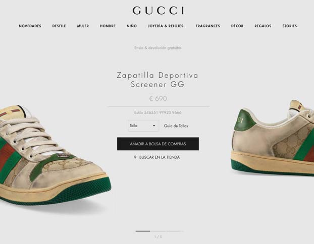 Gucci lanza unas deportivas que dan la impresión de estar sucias y usadas por 690 euros