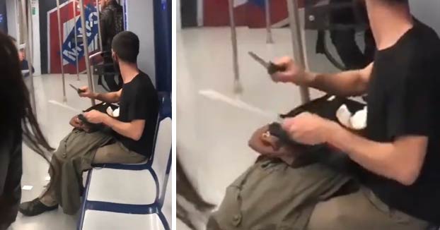 El joven que fue grabado afilando un cuchillo en el Metro de Madrid es un cortador profesional de jamón que iba a trabajar