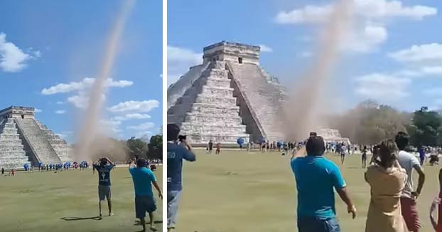 ''Kukulcán está enojado'': Un torbellino sorprende a los turistas en Chichén Itzá