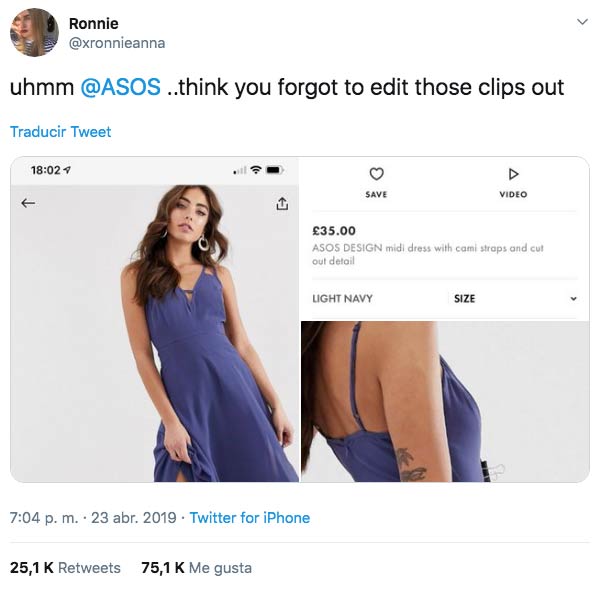 Una tuitera descubre el secreto del encaje perfecto en la ropa de la tienda online ASOS