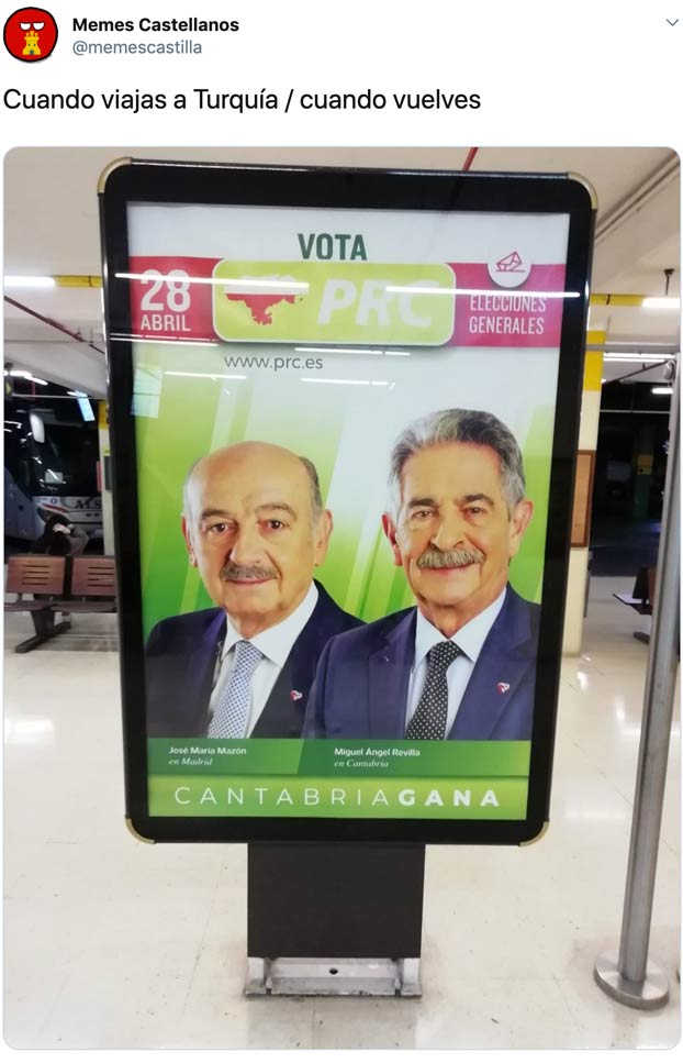 Cachondeo con el cartel electoral de Miguel Ángel Revilla: Cuando viajas a Turquía y cuando vuelves