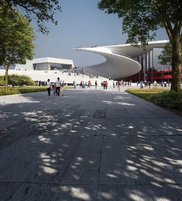 La escalera de caracol que da acceso al techo de la futura Gran Ópera de Shanghai