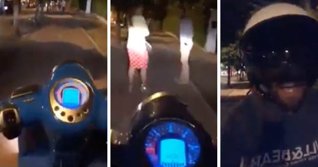 Álvaro Ojeda volviendo de la Feria: Circulando en moto por el carril bici, grabando con el móvil e increpando a la gente