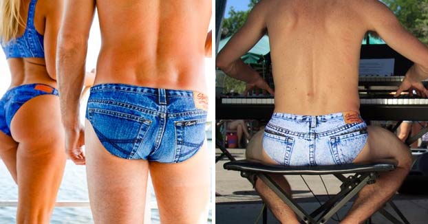 Lanzan unos bañadores con estampado de tejido denim