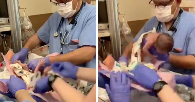 Unos padres difunden un vídeo del momento en el que a un médico se le cae de las manos su bebé recién nacido