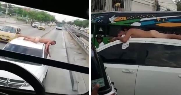 Una mujer pasea a su marido desnudo sobre el techo del coche tras descubrir una infidelidad