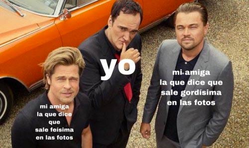 Hay que tenerlos cuadraos para hacerte el sexy cuando estás entre Leonardo DiCaprio y Brad Pitt