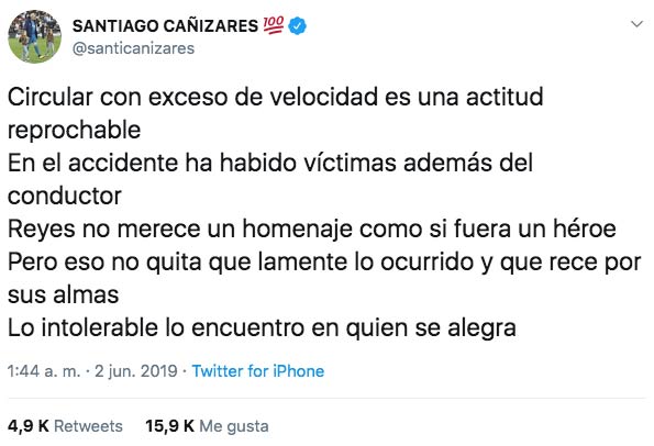 Polémica en las redes por las palabras de Santiago Cañizares sobre la muerte de Reyes