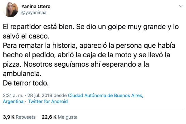 Un repartidor de pizza tiene un accidente, avisa a la empresa a través de la APP y ojo a la respuesta que le dan...