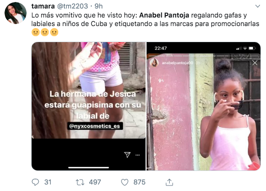 Vomitivo: Anabel Pantoja regala gafas y labiales a niñas de Cuba y etiqueta a las marcas para promocionarlas
