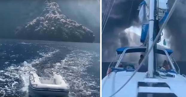 Un velero escapa de un flujo piroclástico del Stromboli, en la nueva gran erupción que ha sacudido al volcán italiano