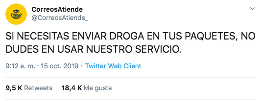 Hackean la cuenta de atención al cliente de Correos y publican mensajes sobre drogas