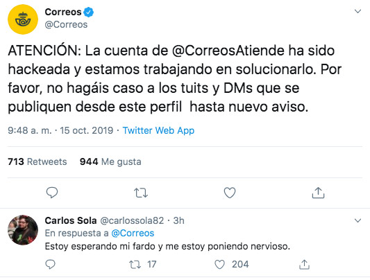 Hackean la cuenta de atención al cliente de Correos y publican mensajes sobre drogas