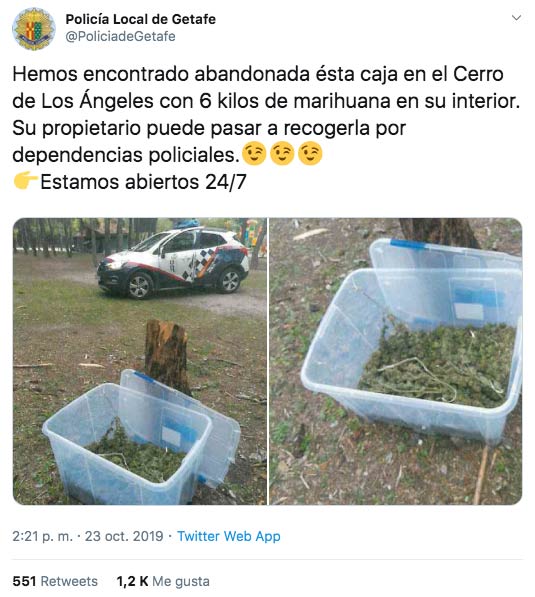 ''Hemos encontrado una caja con 6 kilos de marihuana. Su propietario puede recogerla en la comisaría''