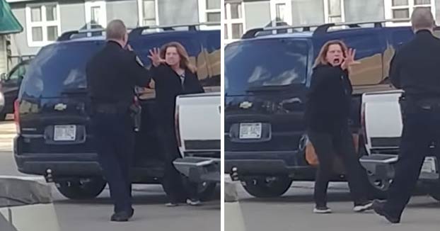 Una mujer poseída intenta hacer un exorcismo a un policía en una gasolinera